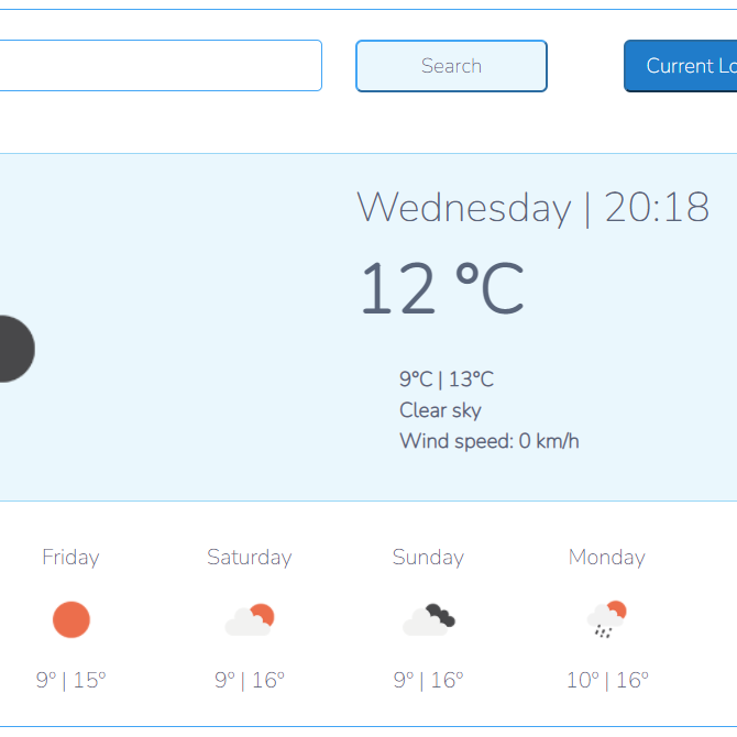 screnshot of weather app